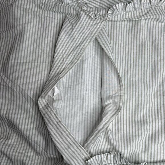 LAURA ASHLEY Cotton European Pillow Case Sham Gray White Ticking Stripe Ruffle - Picture 7 of 12